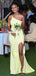 Yellow One-Shoulder Mermaid Jersey Sexy Slit Bridesmaid Dress, FC5869